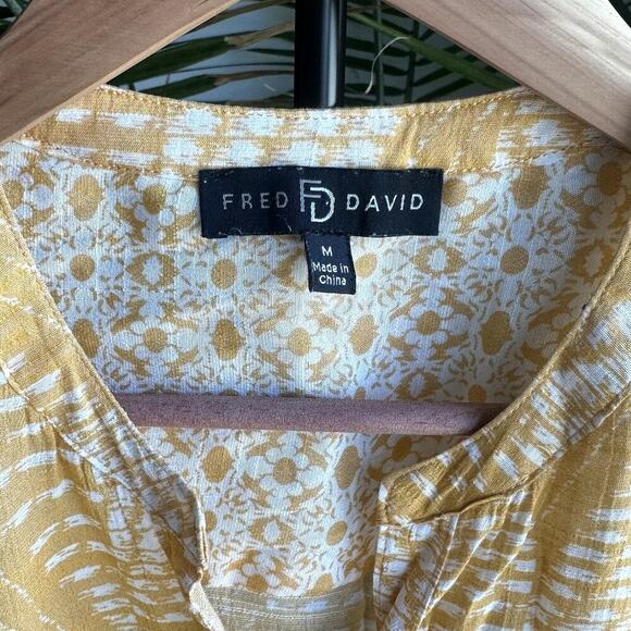 Fred David Women Yellow Chevron Print Button Top Blouse M Boho Vacation Retro - Picture 3 of 7